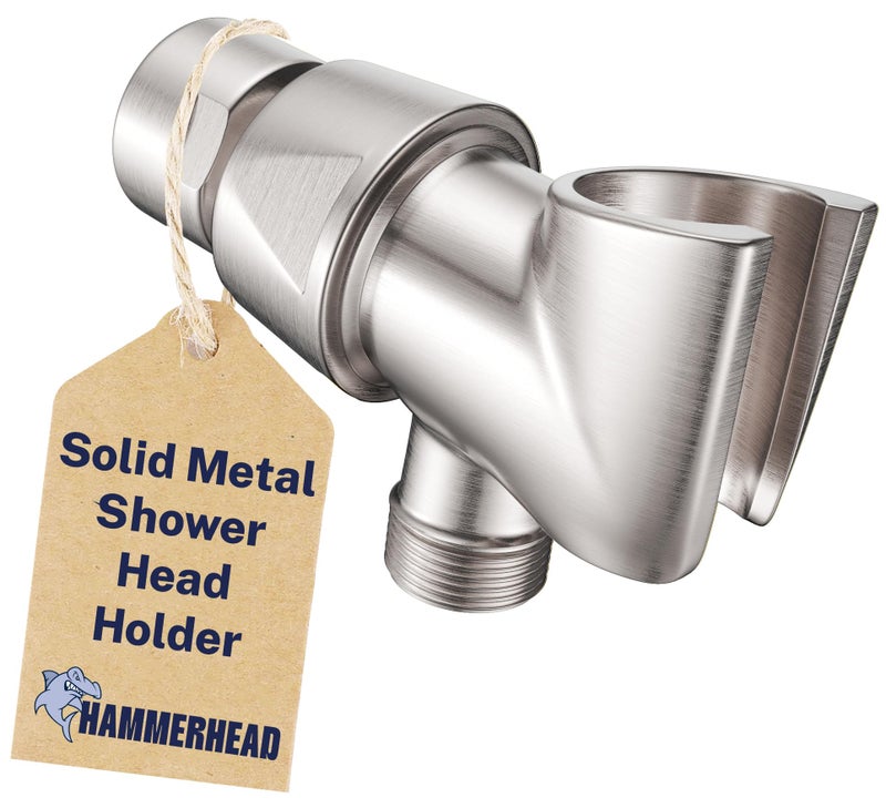 HammerHead Showers حامل رأس الدش اليدوي من هامر هيد شاورز® - معدن صلب - نيكل مصقول - حامل عصا دش قابل للتعديل مع خطاف حائط عالمي وكرة محورية نحاسية - حامل رأس دش يدوي - Image 1